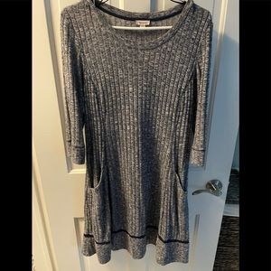 Long sleeve tshirt dress with pockets. Easy to dress up or dress down.